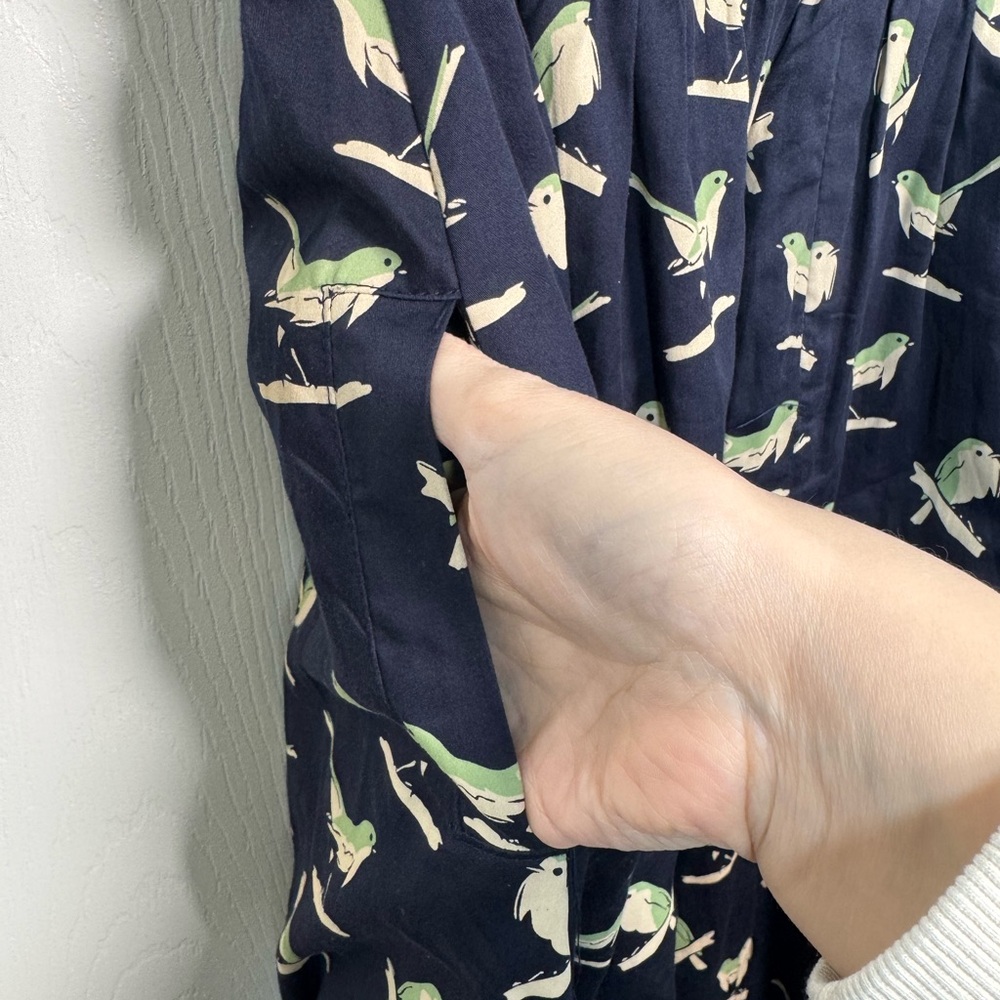 Anthro Porridge Bird Print Strapless Mini Dress Navy Cotton Size 4 - Picture 6 of 6